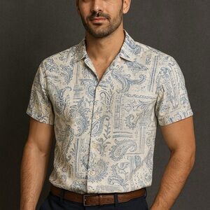 Zara Navy and Cream Patterned Shirt